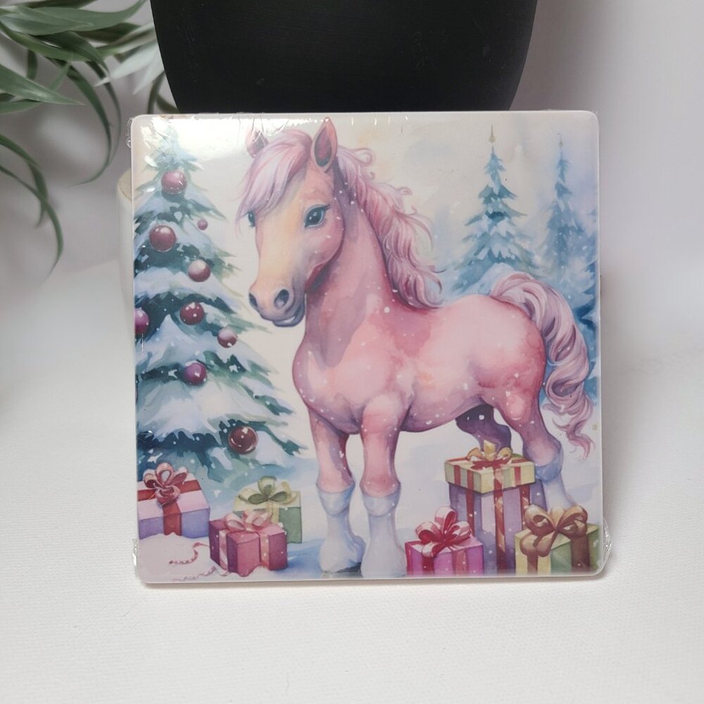 Christmas Pony Sandstone Coaster Set of Two - by The Crowing Hen - Picture 2 of 5